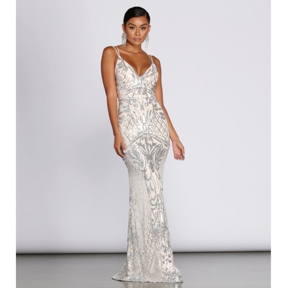 Windsor Ginger Sequin Mesh Strappy Gown - Picture 1 of 5